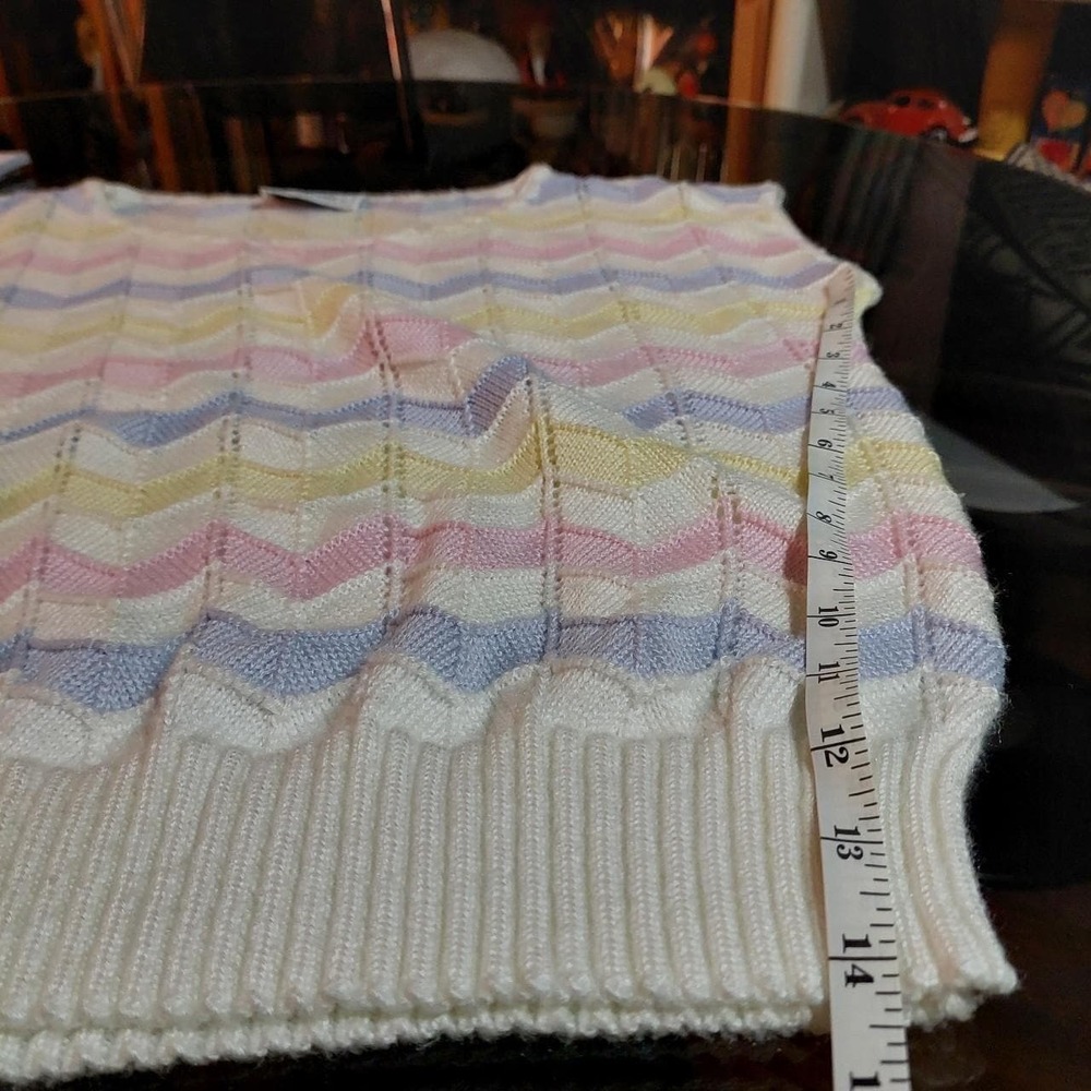 Vintage pink, yellow, purple, and white sweater vest. - Picture 5 of 5
